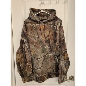 Under Armour Realtree AP Camouflage Hoodie XL Orange Logo Vintage Hunting Lined